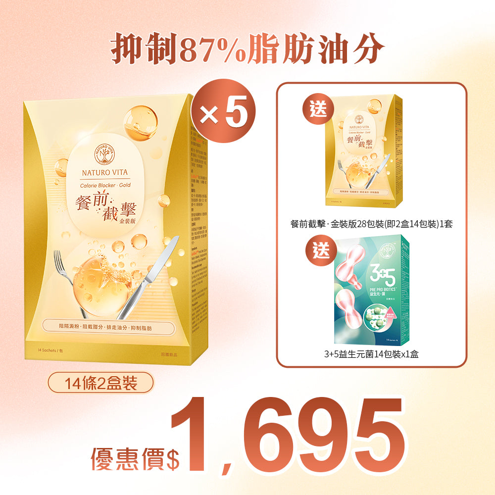 【阻油】餐前截擊‧金裝版28包裝(即2盒14包裝)5套