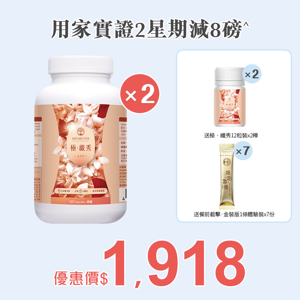 【靜態燒脂】極•纖秀180粒x2樽