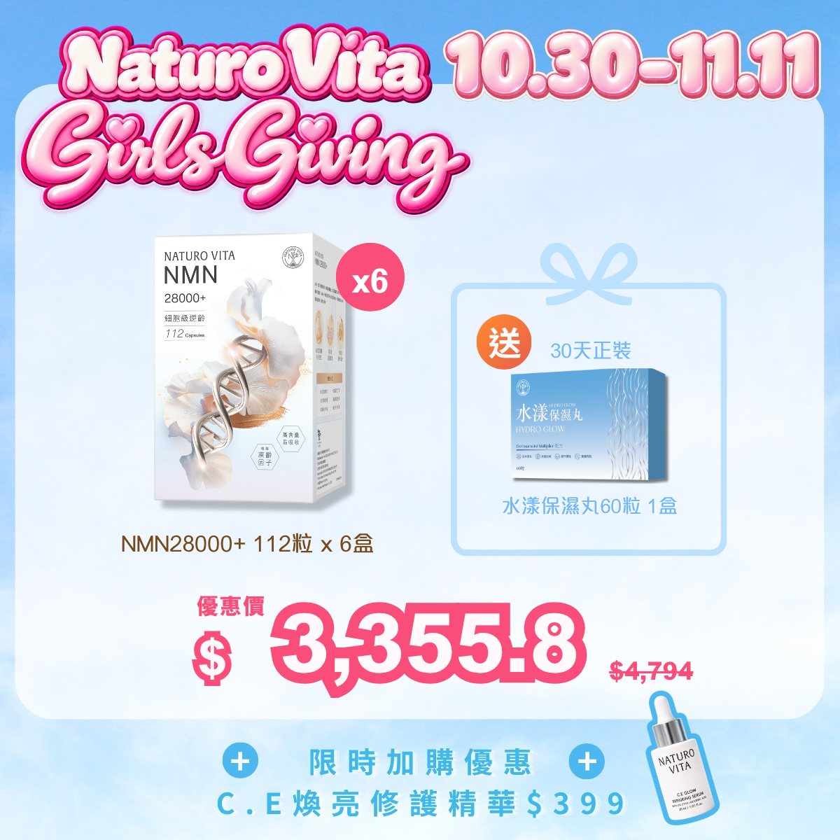 【7折再加送】NMN28000+ 112粒 x 6盒 送 水漾保濕丸60粒